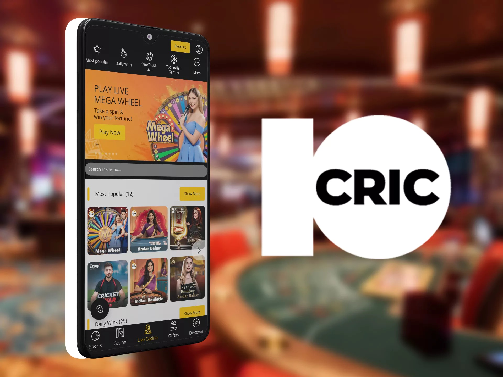 The 10Cric app supports a gambling section.