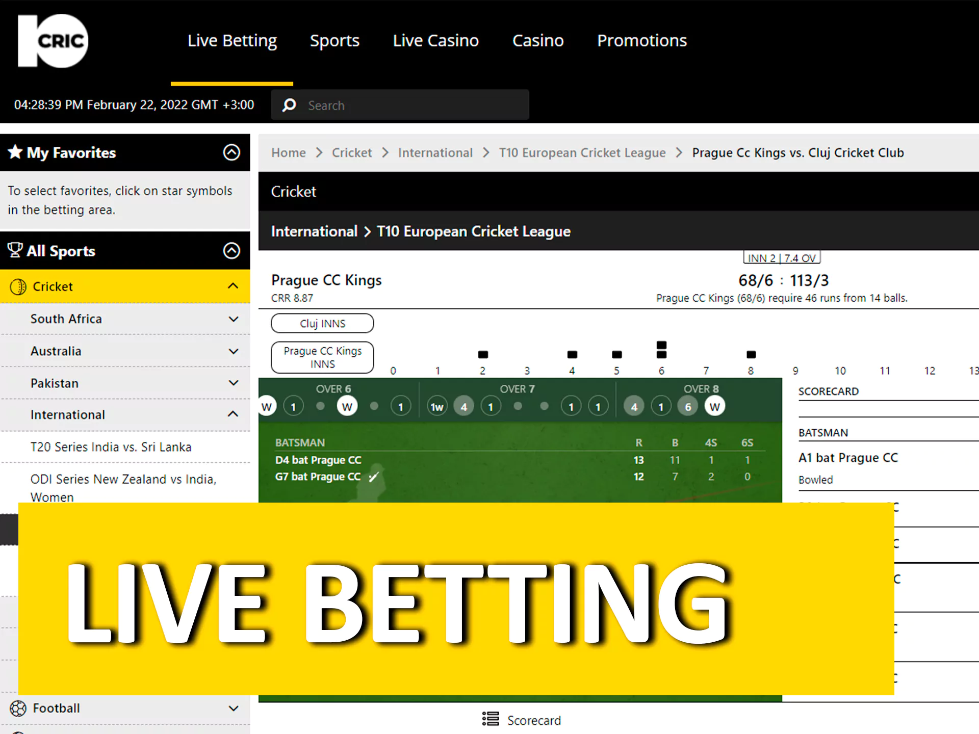 10cric allows betting in live.