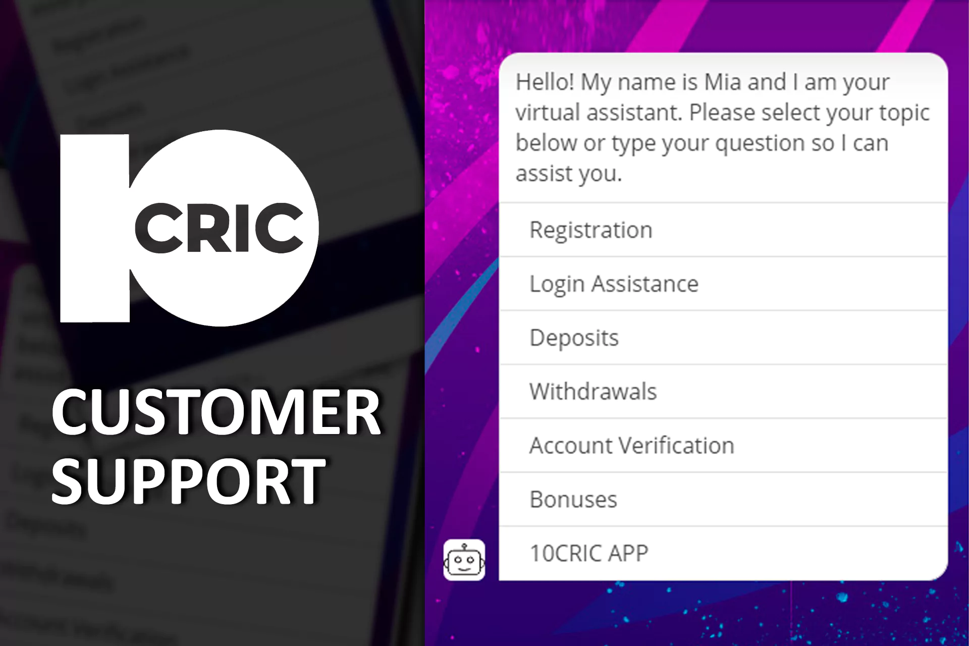 10Cric customer support is available 24 hours a day, 7 days a week.