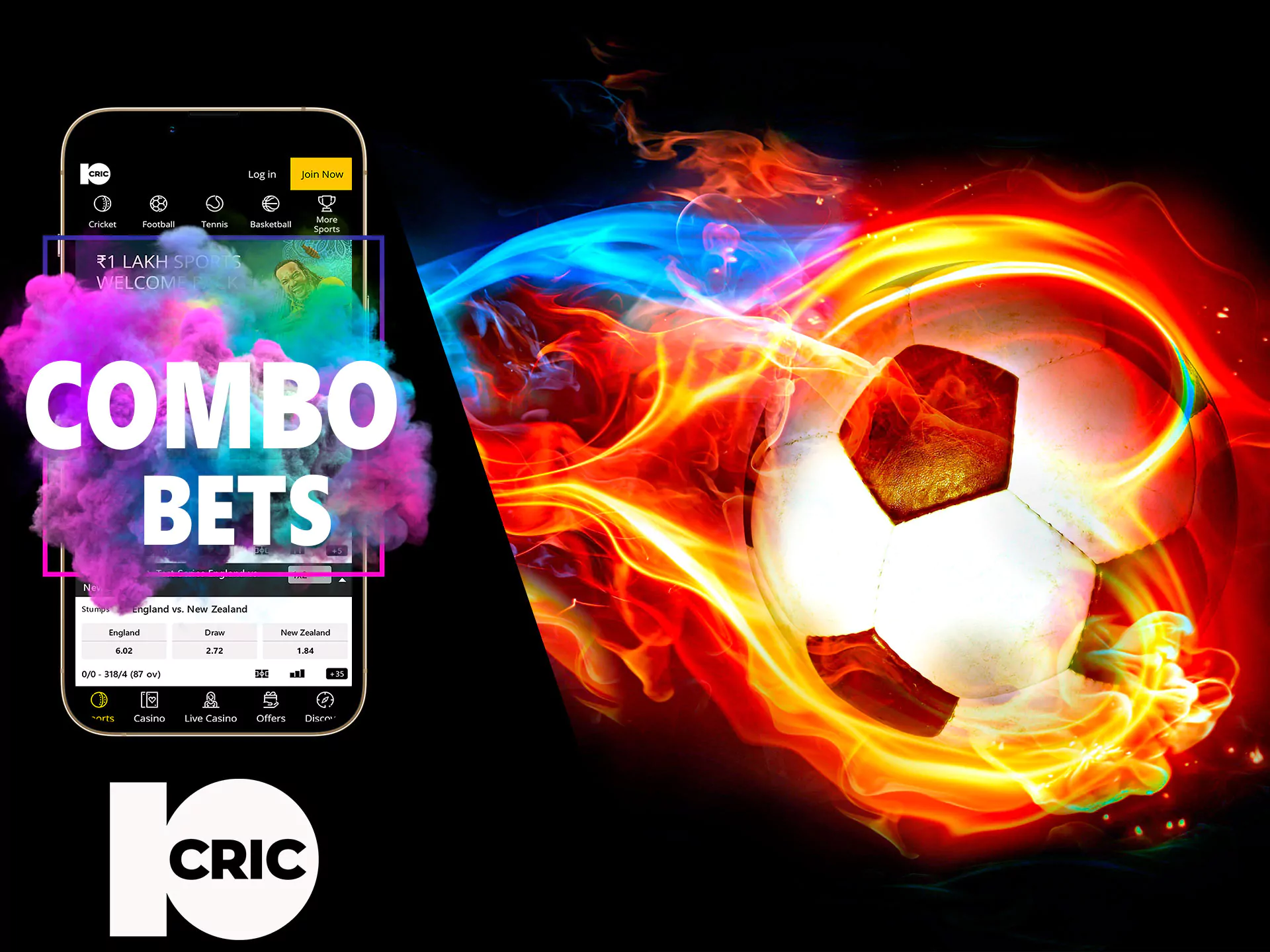 In 10Cric, bets are usually placed on two events, double and triple bets are cumulative, bets with four events are called quadruple multi bets, and bets with five events are called five times multi bets and so on.