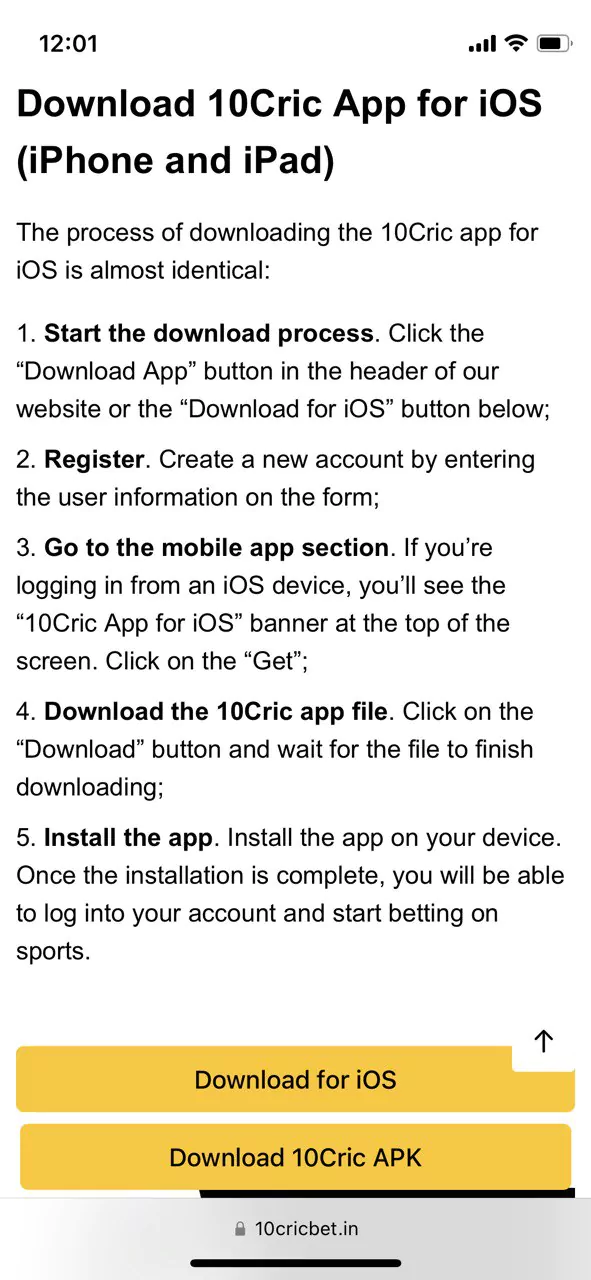 Download the 10Cric app for iOS from our official website.